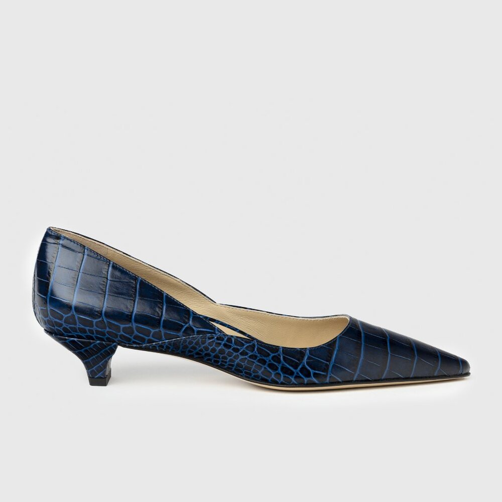 Genuine Leather Navy Blue Kitten Heel Shoe, new in box